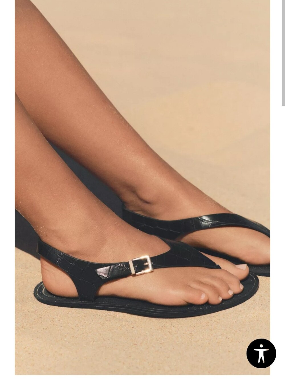 Zara Black Embossed Patent Thong Sandals with Buckle Size 10 - Picture 2 of 6